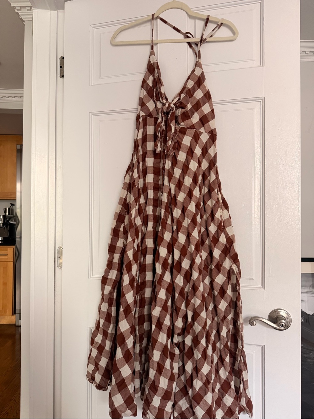 Free People Brown and Cream Gingham Maxi Dress